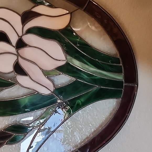 Vintage Stained Glass Wall Hanging Iris 16 W X 22 - Picture 5 of 6